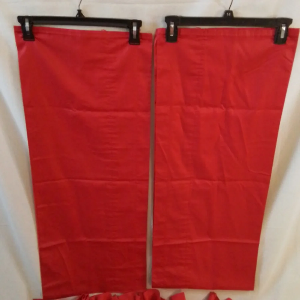 Two Sets of Red Rod Pocket Curtain Toppers